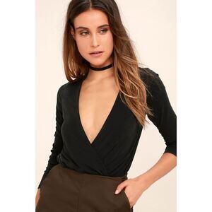 Lulus Striking Looks Washed Black Long Sleeve Bodysuit - Size S